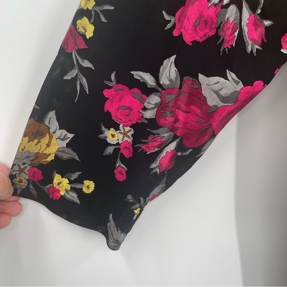 TORRID Mesh Duster Cardigan SZ 1/2 (1X/2X) Black Multicolor Floral Shimmer Slits - Picture 8 of 14